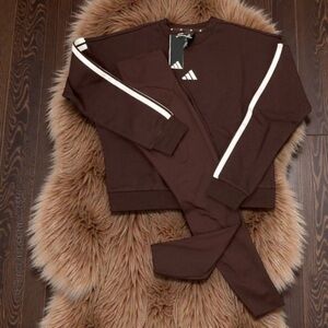 NWT adidas 2 pc outfit in CHOCOLATE brown womens size L large new with tags